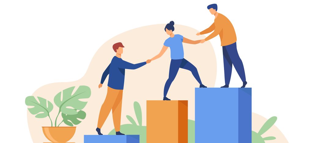 people helping each other achieve goals